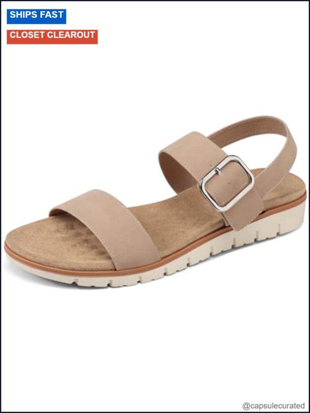 Faux Leather Flat Sandals Women Open Toe Ankle Strap Comfortable Arch Support